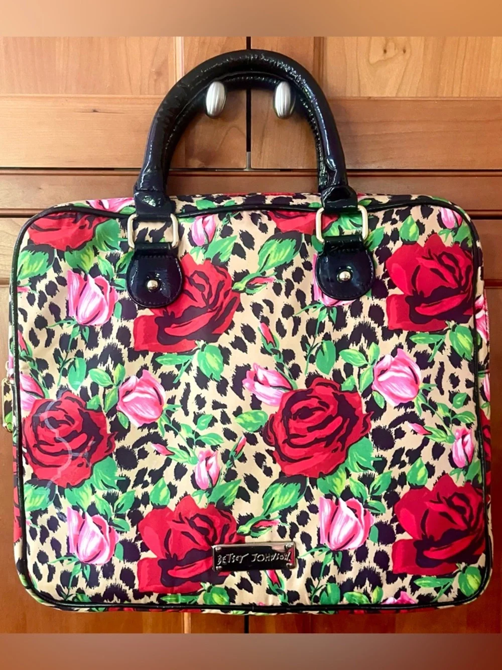 Betsey Johnson Vibrant Floral Red Roses & Leopard Print Laptop & Satchel Bag